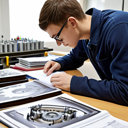 **

A mechanical design engineer diligently studying textbooks and past exam papers for the machine design engineering qualification. Focus on the dedicated study environment and learning materials.

**