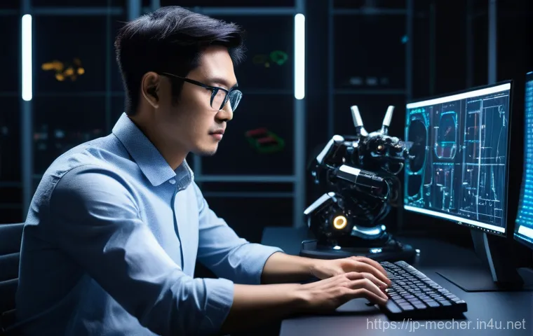 기계설계 분야 이직 성공 노하우 - A thoughtful Japanese female mechanical design engineer, in her late 20s, sits at a sleek, minimalis...