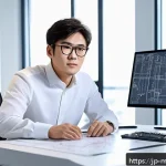 Home 20 기계설계분야 자격증과 국제 자격증 비교 - A professional Japanese mechanical engineer in a modern office environment, focused on designing a c...