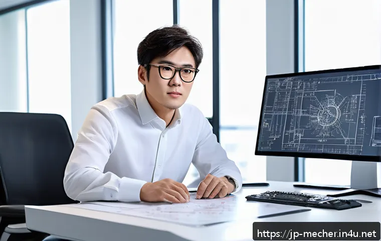 기계설계분야 자격증과 국제 자격증 비교 - A professional Japanese mechanical engineer in a modern office environment, focused on designing a c...