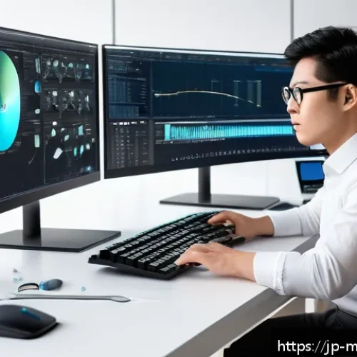 Home 30 기계설계기사와 3D 모델링 실무 - A modern 3D modeling workspace scene featuring a professional Japanese designer using dual monitors ...