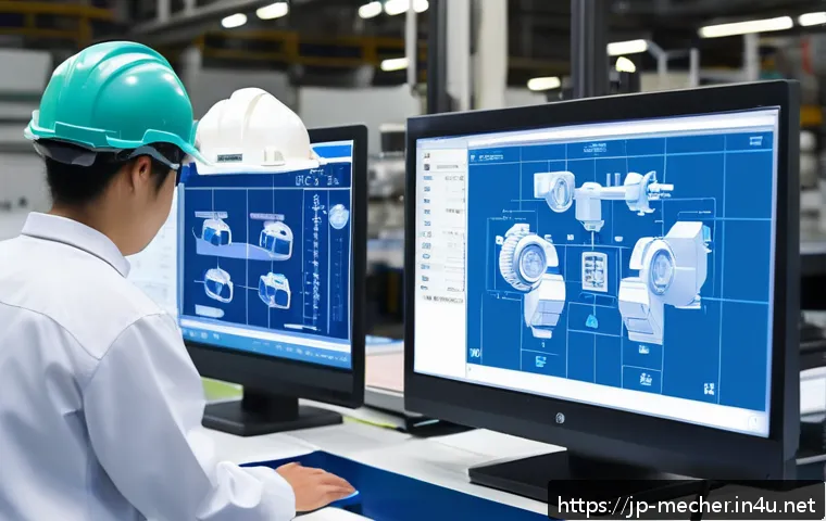 기계설계기사와 산업현장에서의 문제 해결 사례 - A detailed engineering workshop scene showing mechanical designers and assembly workers collaboratin...
