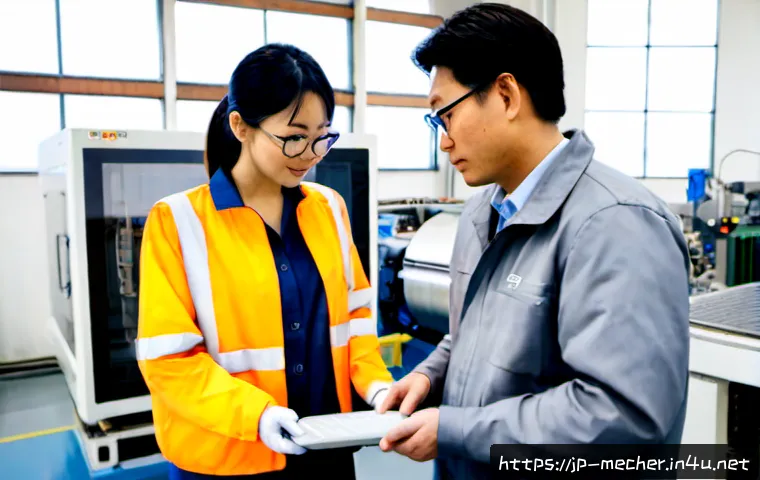 기계설계기사와 제조업체 협력 사례 - Photorealistic Japanese mechanical design engineer and manufacturing plant supervisor collaborating ...